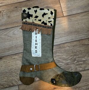 "5/$25" Cowboy Boot Western Cowprint Fringe Christmas Stocking